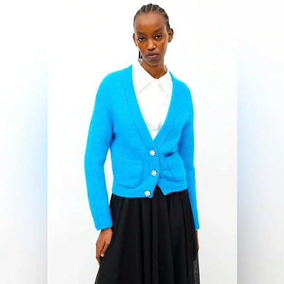 GANNI Soft Knit Cardigan With Crystal Buttons - Picture 3 of 9